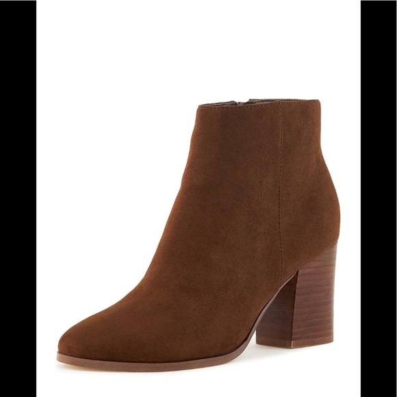 NEST FOOTWEAR Malibu stack heel ankle Brown suede  bootie/size 8 - Picture 11 of 11